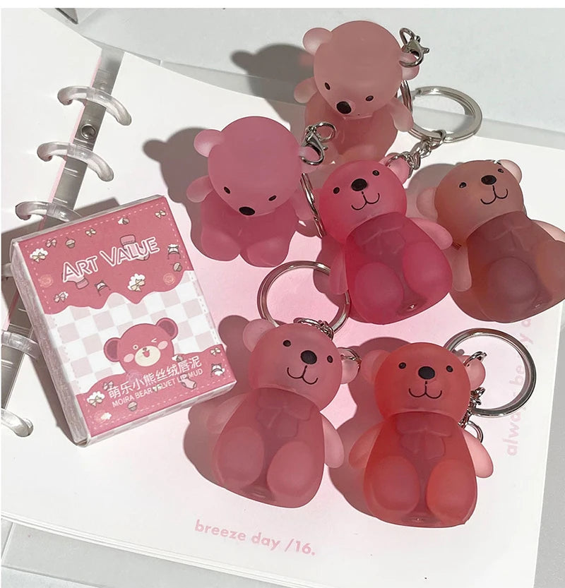 Cute Bear Keychain Velvet Mist Lip Glaze Waterproof Lasting Matte Lipstick Orange Lips Tint Women Dupes Korean Makeup Cosmetic