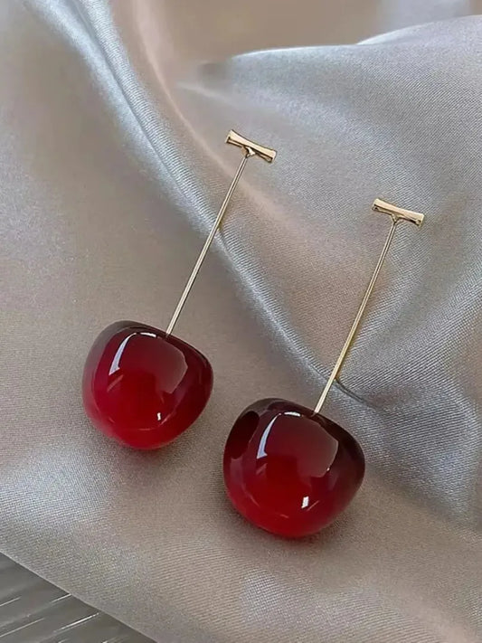 Sweet Red Cherry Earrings Ladies Fashion Delicate Fruit Design Drop Dangle Earrings Wedding Party Korean Ear Jewelry Gift