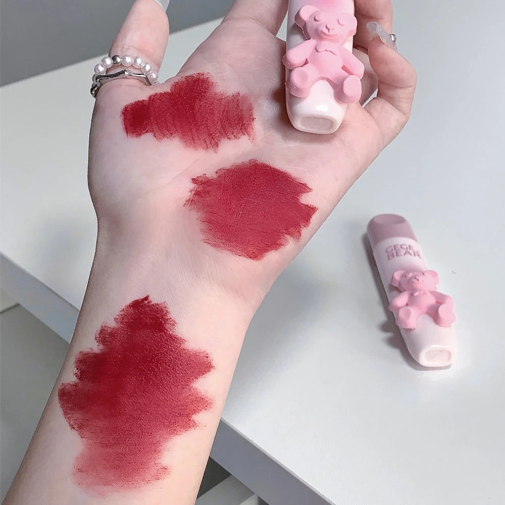 Little Bear Crystal Frozen Strawberry Glossy Lip Glaze Mirror Whitening Nude Doodle Lip Korean Makeup Y2K Cosmetics Lipsticks