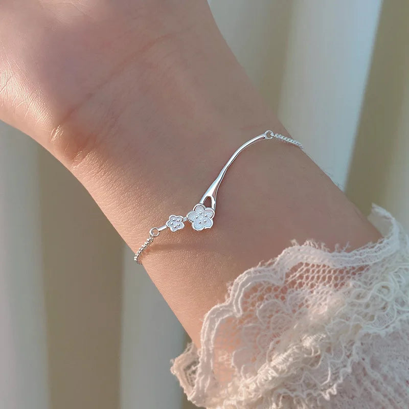925 Sterling Silver Bracelet Bangle Simple Green Leaf Elegant Nature For Woman Girl Fashion Jewelry Gift Dropship Wholesale