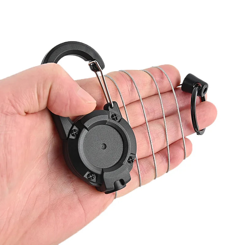 Retractable Heavy Duty Pull Reel Carabiner Key Chains Strong Steel Wire Rope Buckle Spring Key Ring Outdoor Sporty Keychain Tool