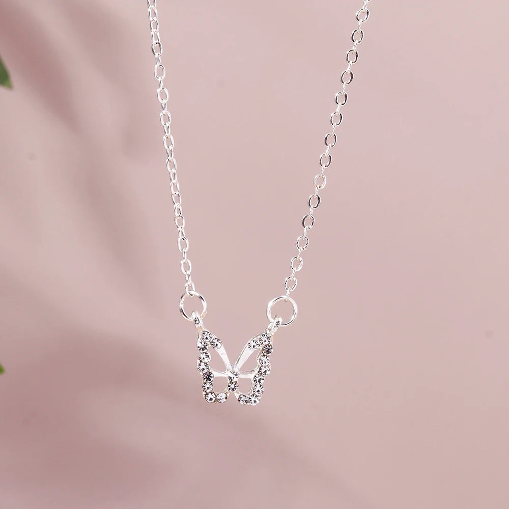 Y2K Crystal Butterfly Heart Necklace Fashion Kpop Shiny Clavicle Chain Necklaces for Women Girls New Trend Party Gifts Jewelry