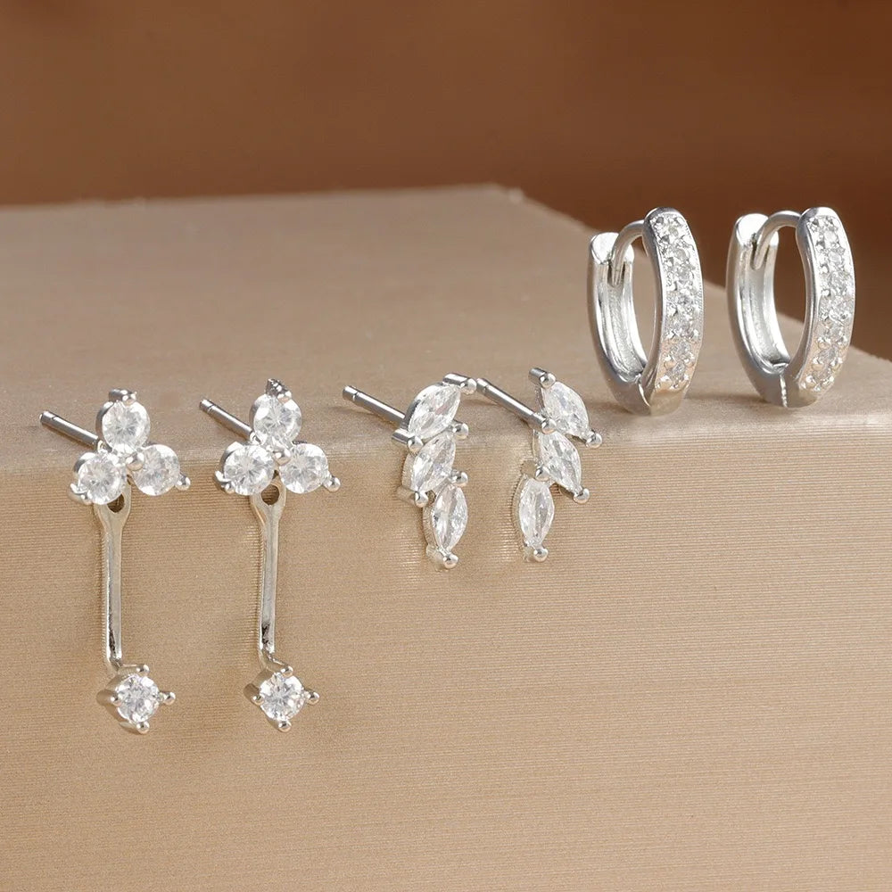 3 Pairs Exquisite Zircon Little Huggies Hoop Earrings Set for Women Stainless Steel Unique Cartilage Earring Piercing Jewelry