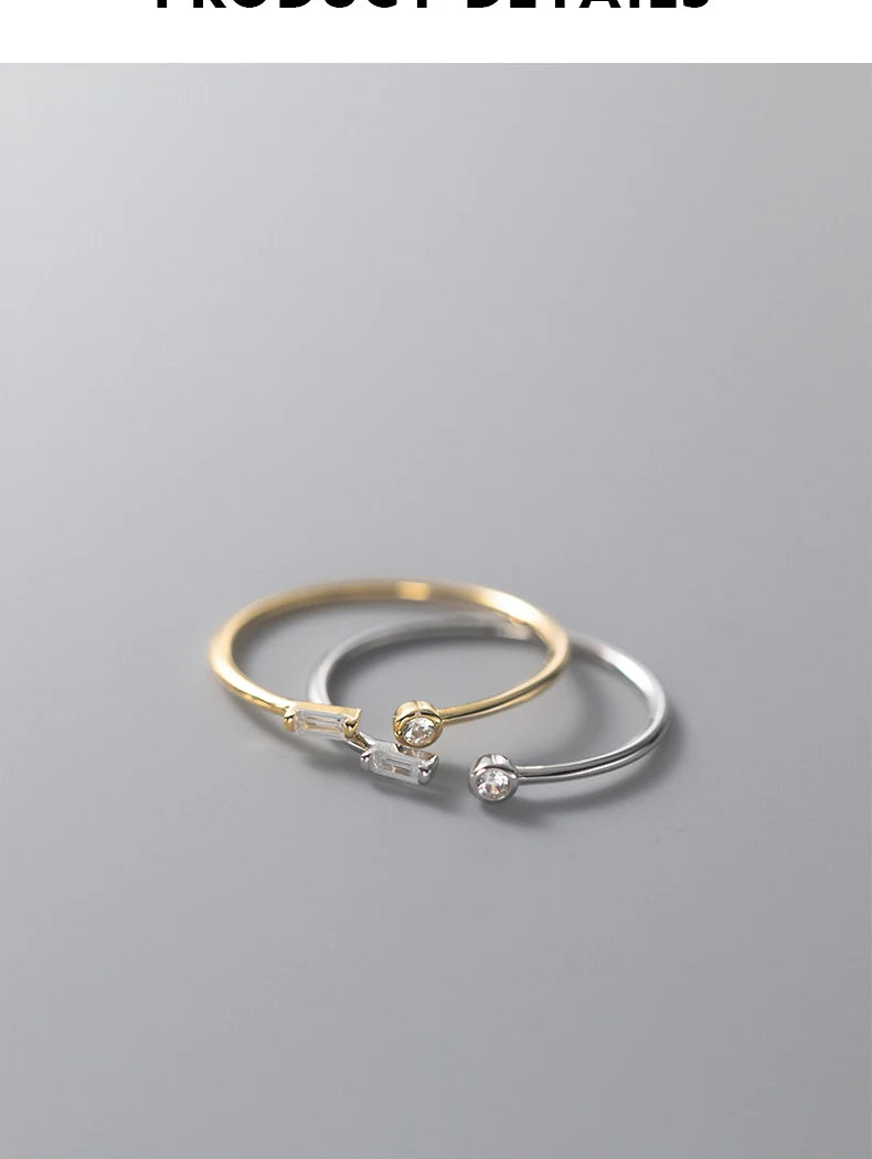 Modian Real 925 Sterling Silver Simple Thin Clear CZ Finger Rings Adjustable 14K Gold Ring For Women Wedding Jewelry Gifts