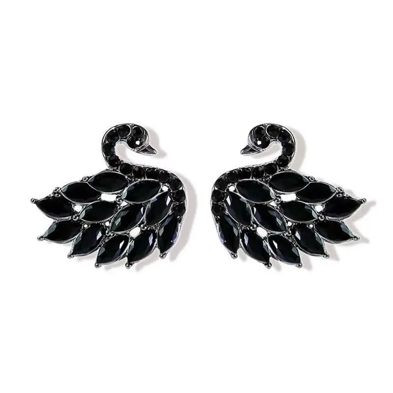 Luxury Black Swan Earrings – Korean Zircon Party Jewelry for Ladies