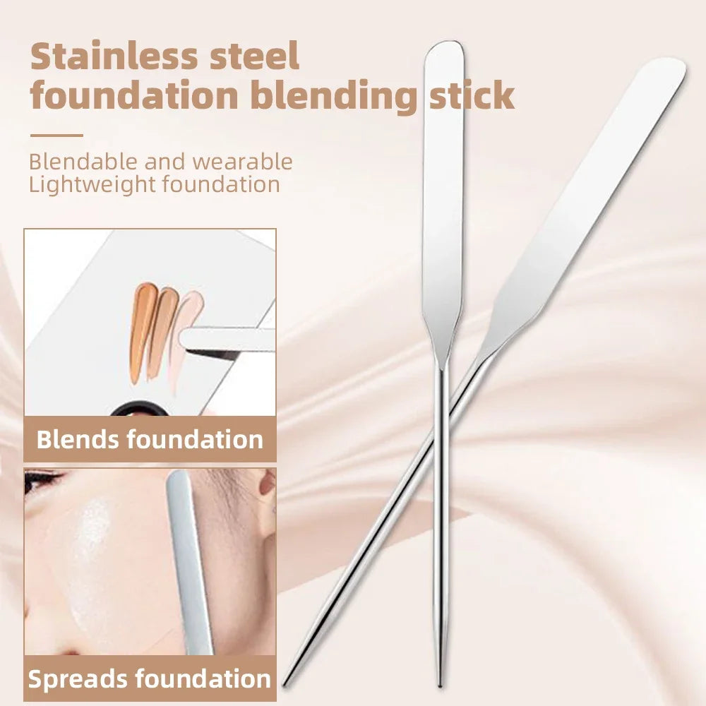 Stainless Steel Makeup Spatula Mixing Stick Foundation Brush Set Eyeshadow Cream Pigment Mixing Tool Face Contour Brush Tool