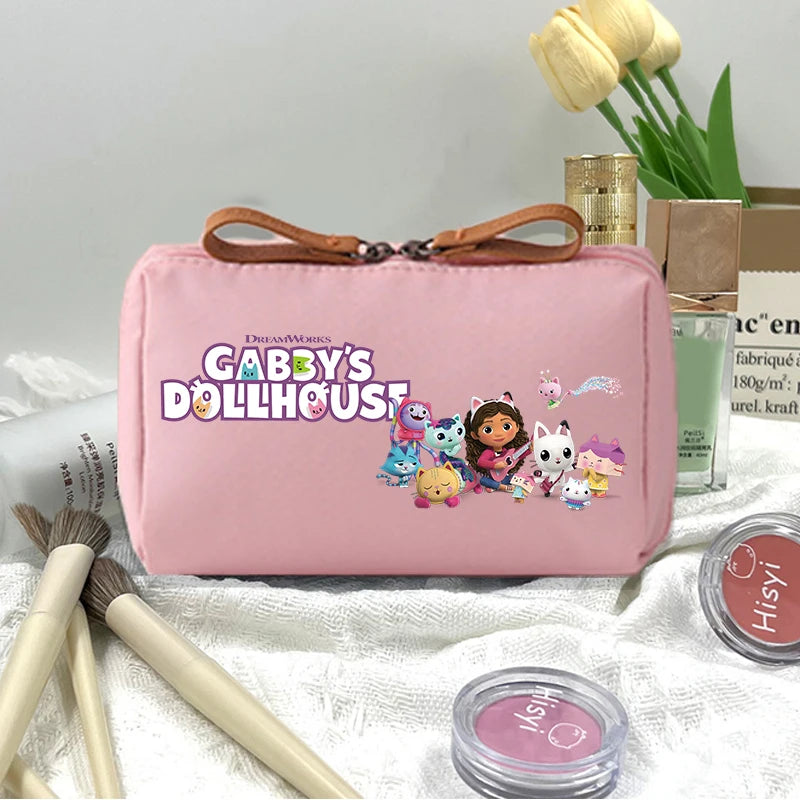 Gabby Dollhouse Makeup Pouch for Women Anime Cartoon Pink Cosmetic Bag Girls Fashion Cosmetics Storage Bag Portable Handbags