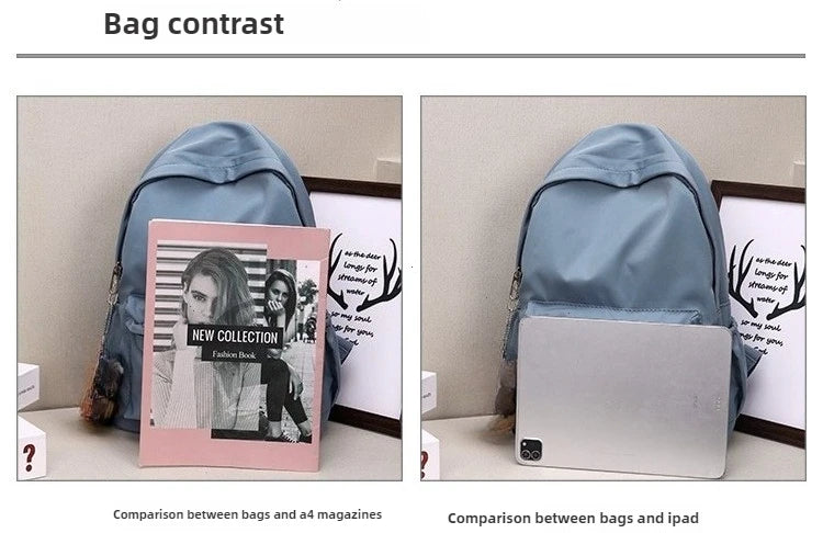 Women Schoolbag Waterproof Large Capacity School Backpack Smooth Zipper Solid Color Teens Girl Casual Daypack Bag Student Supply
