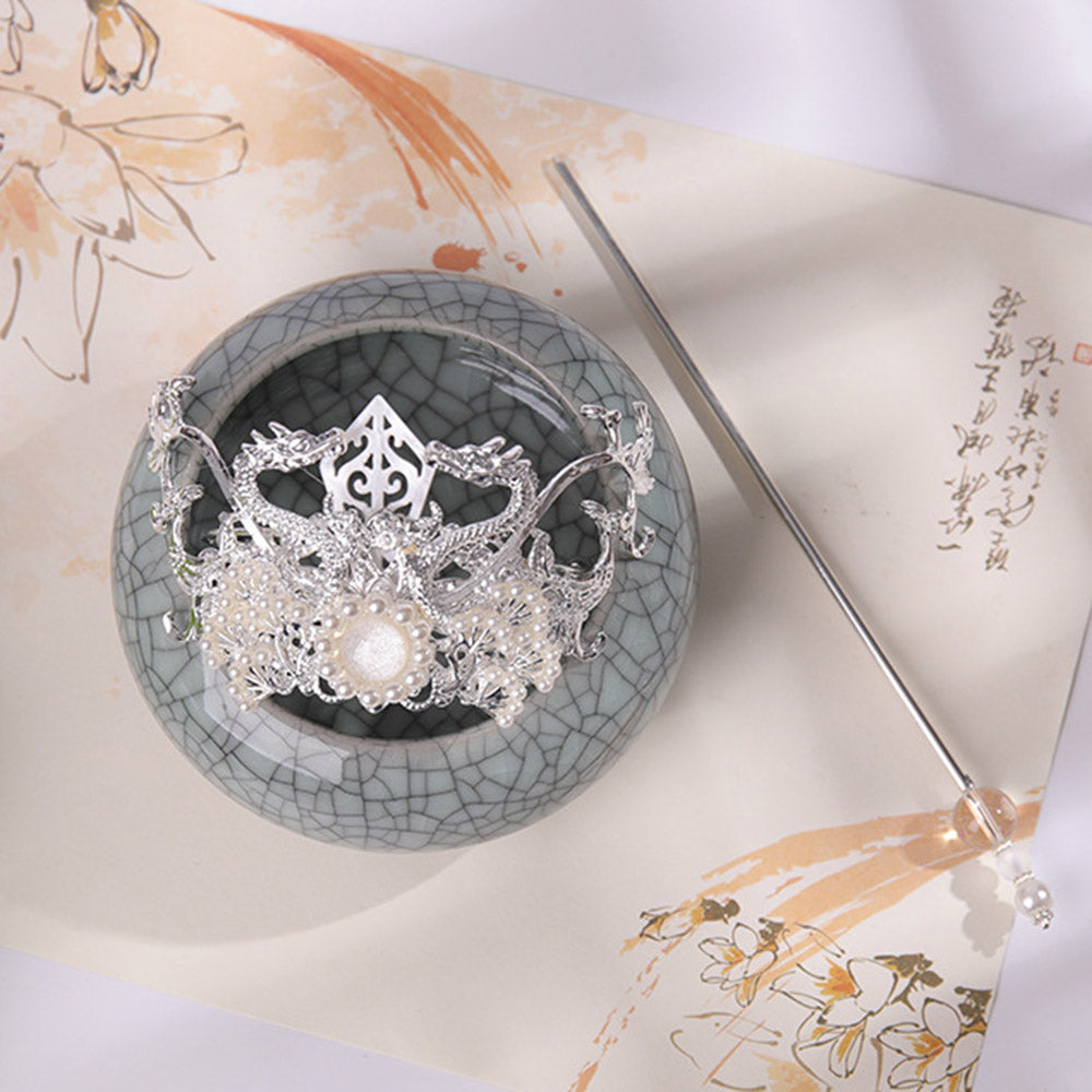 Chinese Hairpins Clips Retro Ponytail Bun Hair Holder Gold Silver Color Metal Pearls Crown Tiara for Women Men Long Hair Jewelry