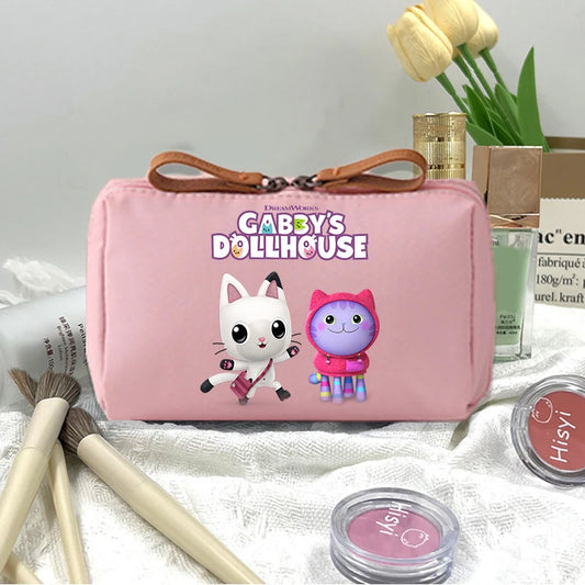 Gabby Dollhouse Makeup Pouch for Women Anime Cartoon Pink Cosmetic Bag Girls Fashion Cosmetics Storage Bag Portable Handbags