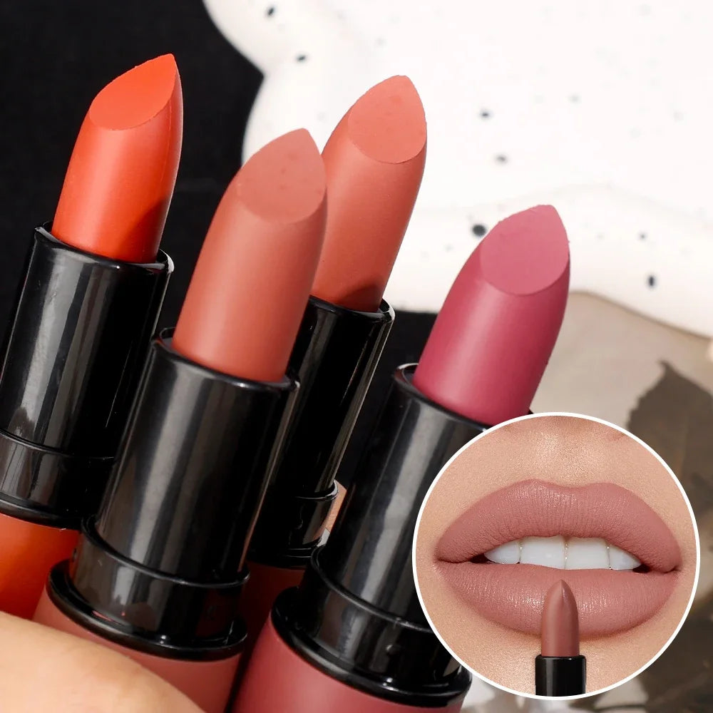 Velvet Nude Lipstick 6 Colors Matte Waterproof Moisturizing Lasting Sexy Red Lip Non-Stick Cup Makeup Lips Tint Cosmetics Beauty