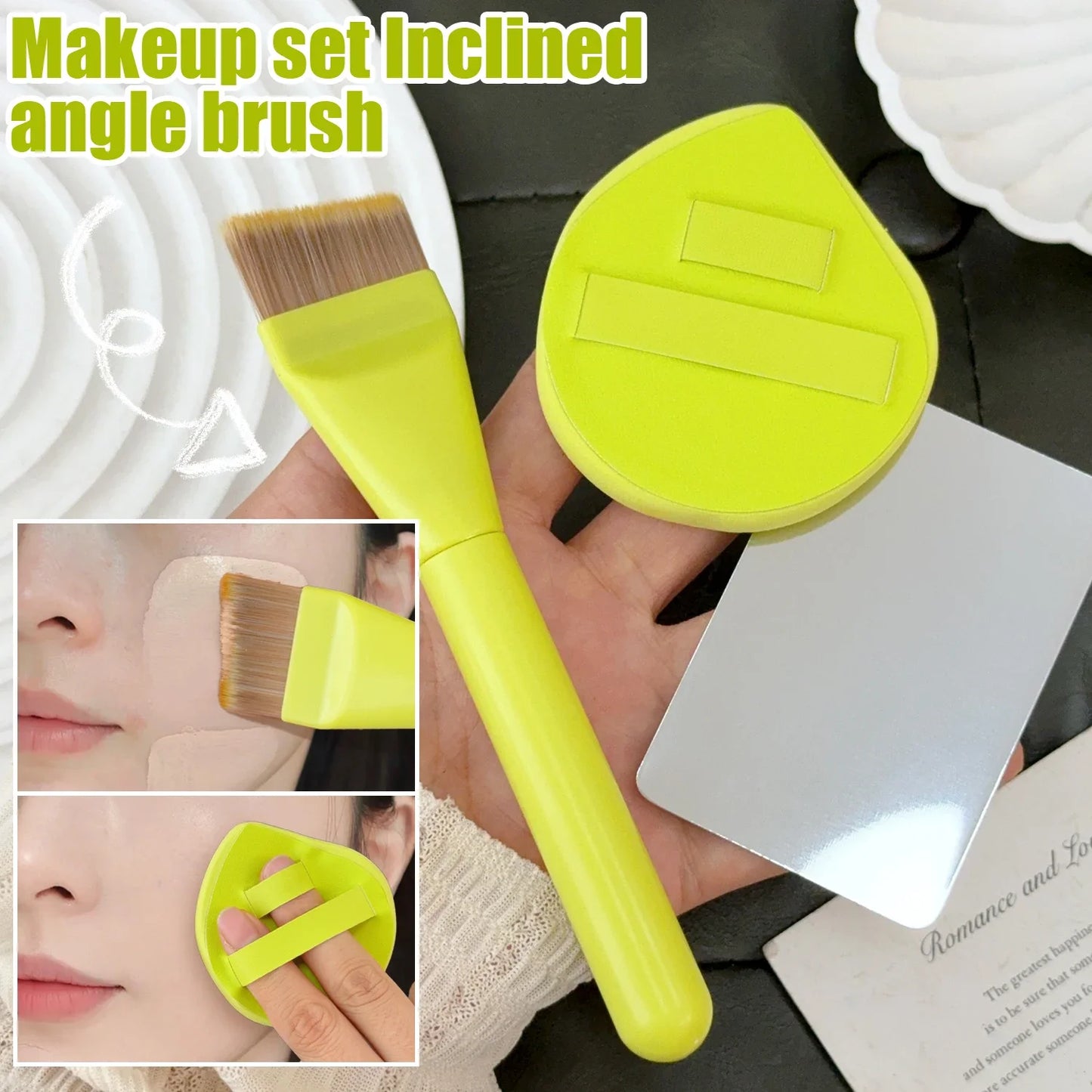 3pcs Foundation Makeup Tools Kit Concealer Brush Powder Puff and Cream Palette Portable Makeup Blending Tool for Travel Daily