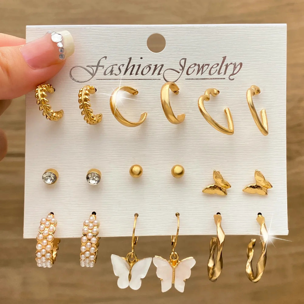 18pcs Butterfly Heart Earrings Set Minimalist Wheat Twist Hoop Women Accessories