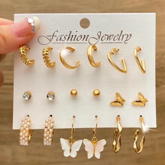 18pcs Butterfly Heart Earrings Set Minimalist Wheat Twist Hoop Women Accessories