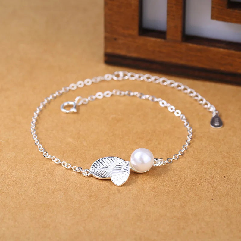 925 Sterling Silver Bracelet Bangle Simple Green Leaf Elegant Nature For Woman Girl Fashion Jewelry Gift Dropship Wholesale