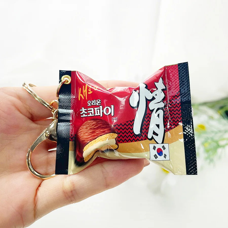 Korean Chocolate Pie Keychains  Realistic Snack Packaging Creative Snack Bags Bag Pendants  Food And Toy Decorations