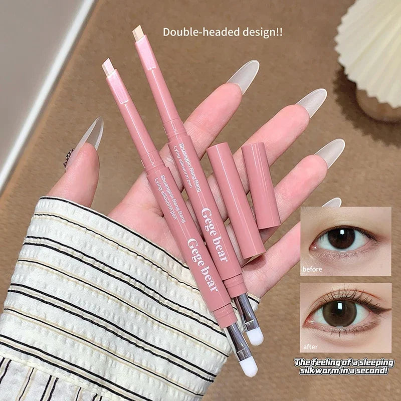 Dual-Tone Lying Silkworm Pencil Matte Highlighting Shadow Pencil Nude Beige Brown Brightening Cream Waterproof Makeup Tool