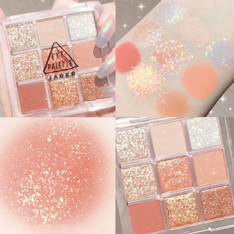 9 Color Eyeshadow Palette Rose Pink Earth Color Pearly Matte Milk Tea Glitter Eye Shadow Makeup Lasting Korean Cosmetic Set