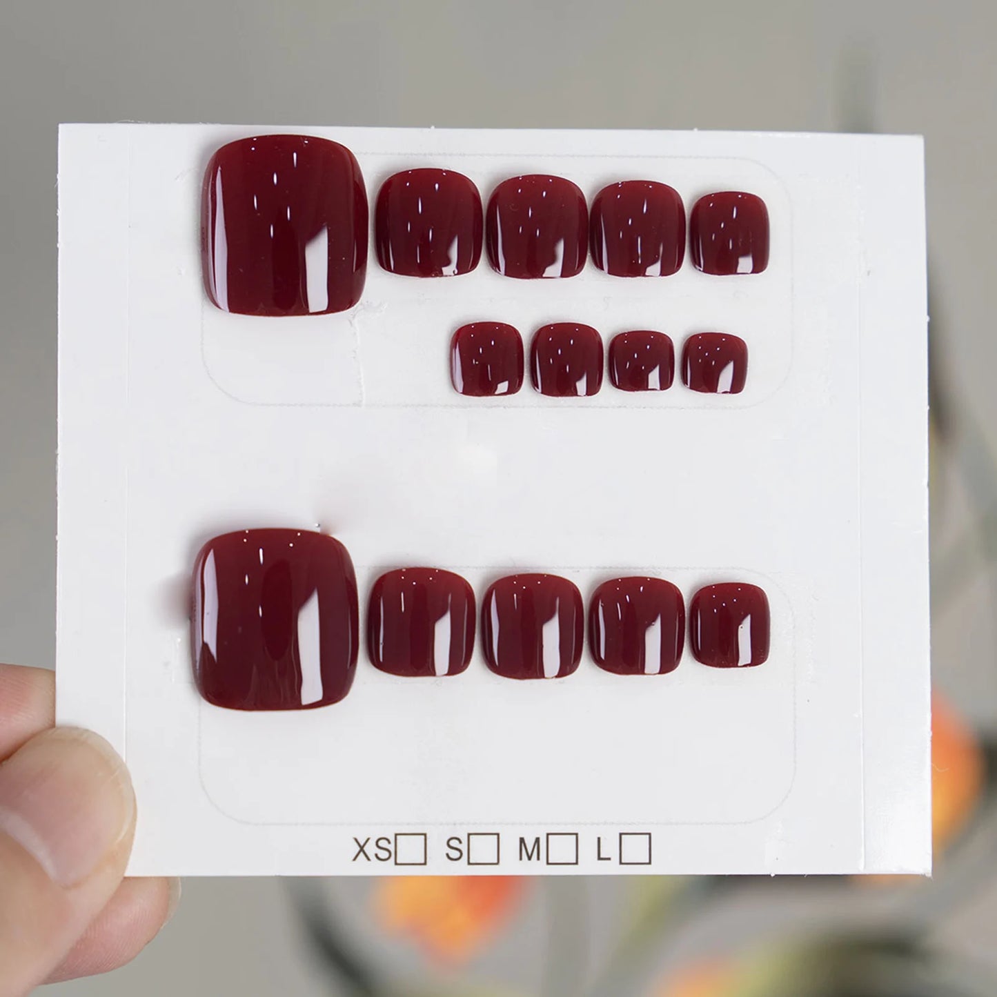 14pcs Handmade Vintage Wine Red False Toe Nails Press On Acyrlic Nails Square Fake Toenail Simple Short Artificial Nail Wearable