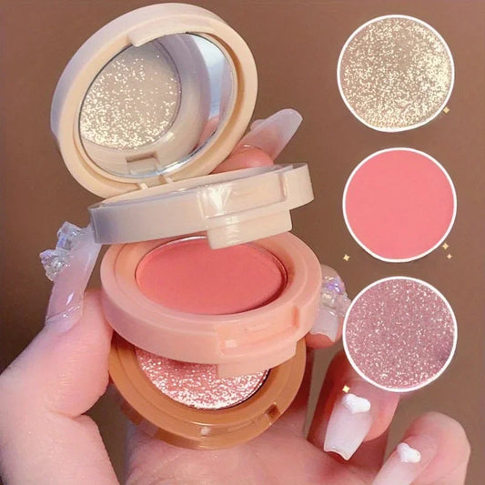 3-in-1 Blush & Highlighter Palette – Matte & Shimmer, Long Lasting Waterproof