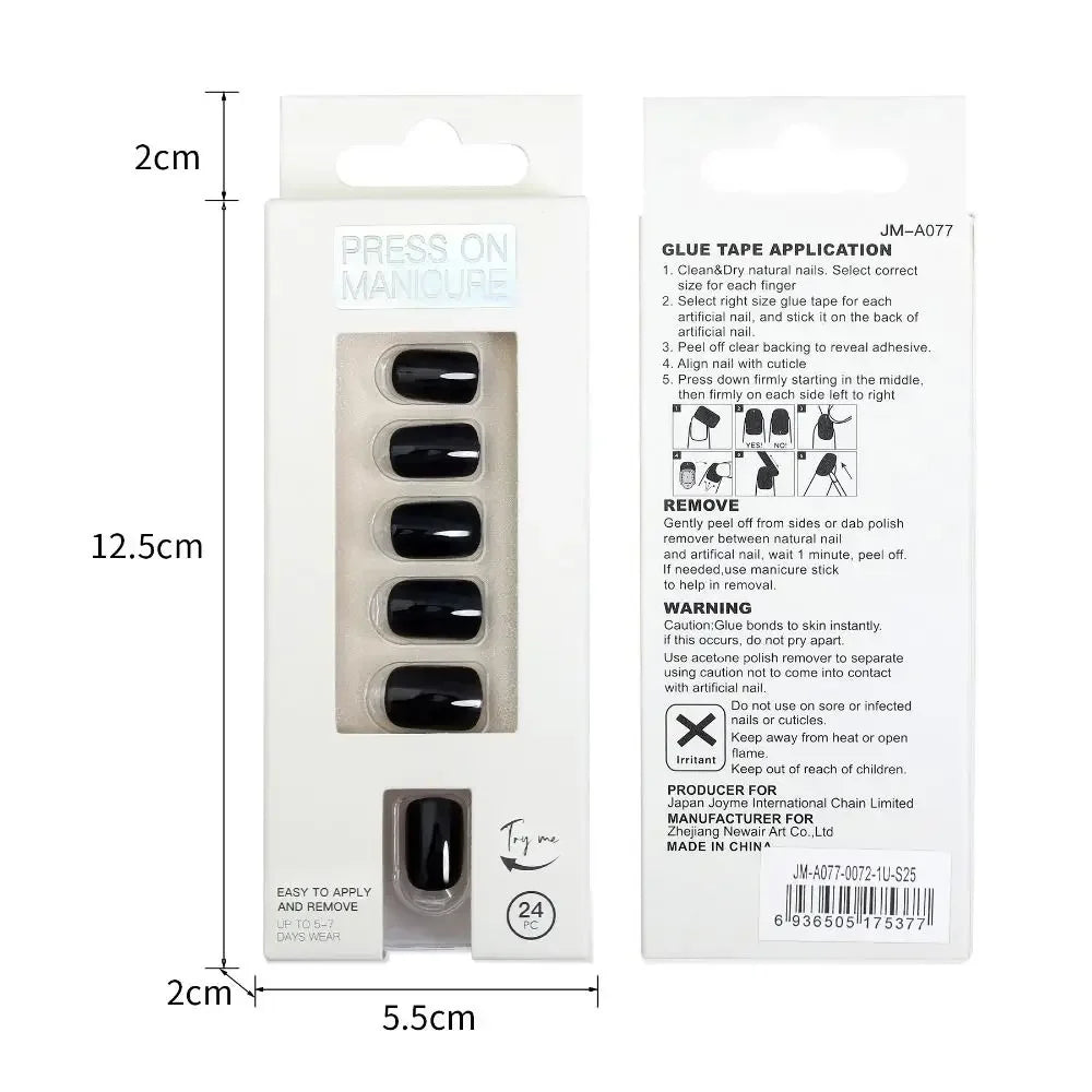 24pc nails Art Fake Nail Tips False Press on Coffin with Glue Stick Designs Clear Display Short Set Full Cover Artificial Square