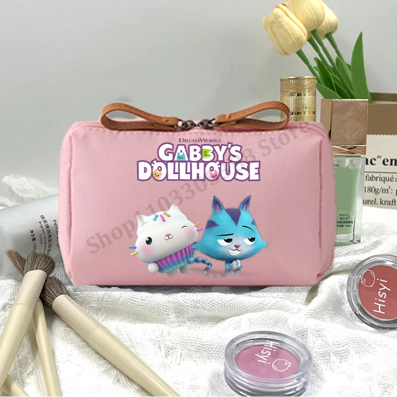 Gabby Dollhouse Makeup Pouch for Women Anime Cartoon Pink Cosmetic Bag Girls Fashion Cosmetics Storage Bag Portable Handbags