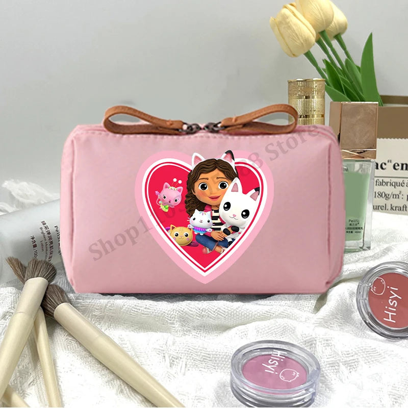 Gabby Dollhouse Makeup Pouch for Women Anime Cartoon Pink Cosmetic Bag Girls Fashion Cosmetics Storage Bag Portable Handbags