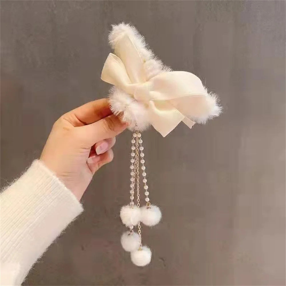 Furry Hair Claw Big Bow Hair Clips Banana Jaw Clips Pearl Tassel Hair Clips Strong Hold Hair Claw Clips Fashion Hair Accessories