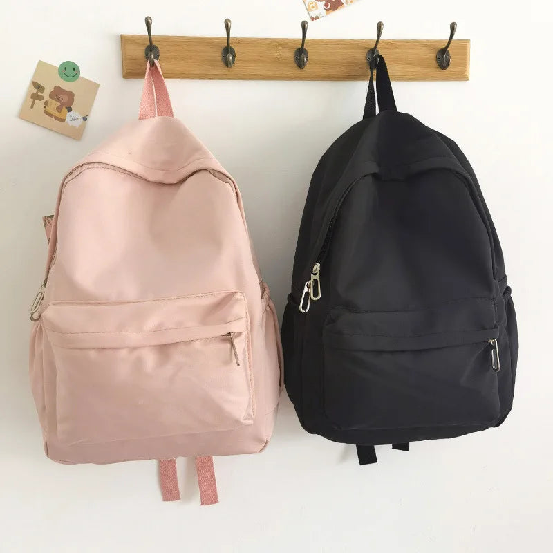 Women Schoolbag Waterproof Large Capacity School Backpack Smooth Zipper Solid Color Teens Girl Casual Daypack Bag Student Supply