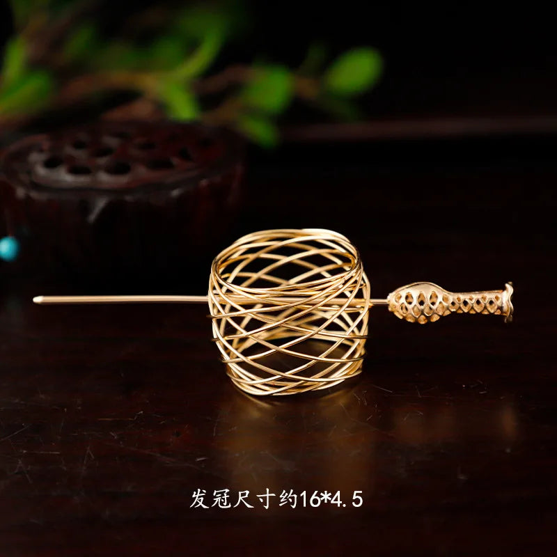 Chinese Hairpins Clips Retro Ponytail Bun Hair Holder Gold Silver Color Metal Pearls Crown Tiara for Women Men Long Hair Jewelry