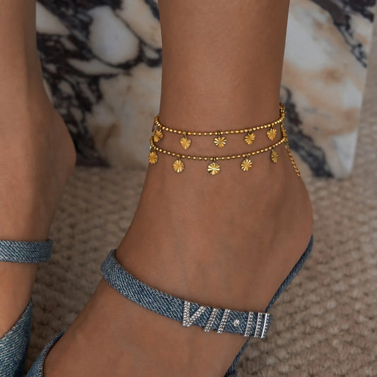 Anklets for Women Summer Beach Accessories Stainless Steel Press Heart Chain Anklet Gold Color Leg Bracelets Body Chain Gifts