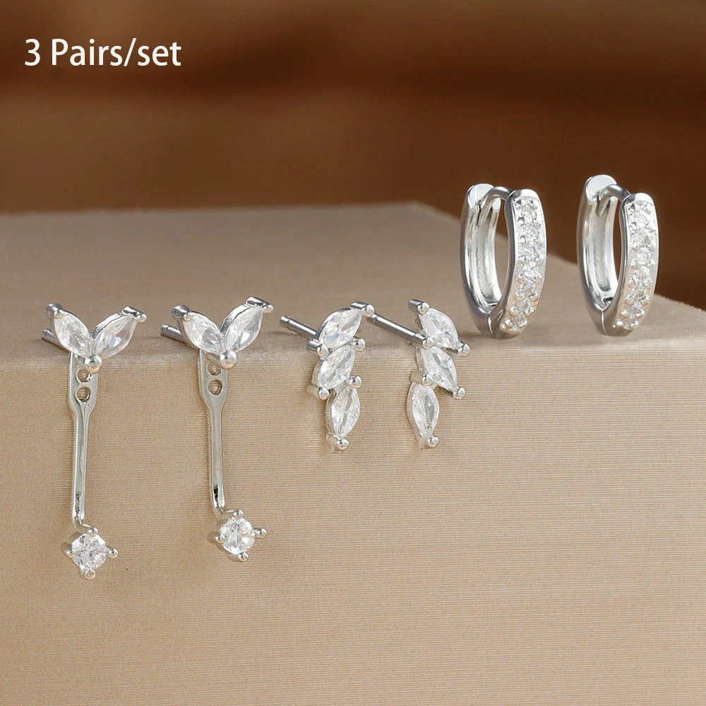 3 Pairs Exquisite Zircon Little Huggies Hoop Earrings Set for Women Stainless Steel Unique Cartilage Earring Piercing Jewelry