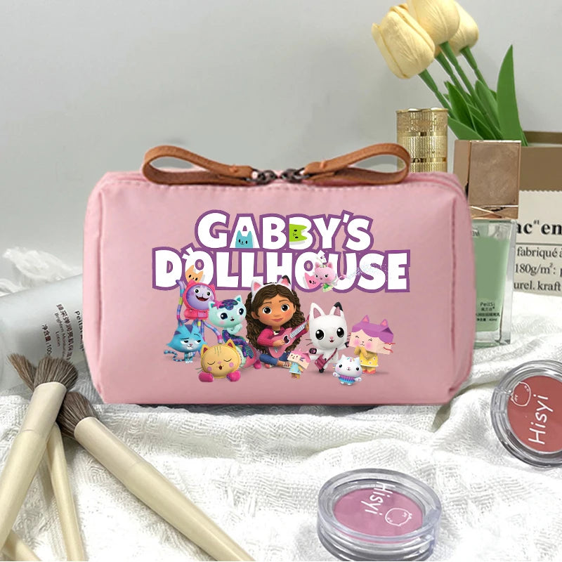 Gabby Dollhouse Makeup Pouch for Women Anime Cartoon Pink Cosmetic Bag Girls Fashion Cosmetics Storage Bag Portable Handbags