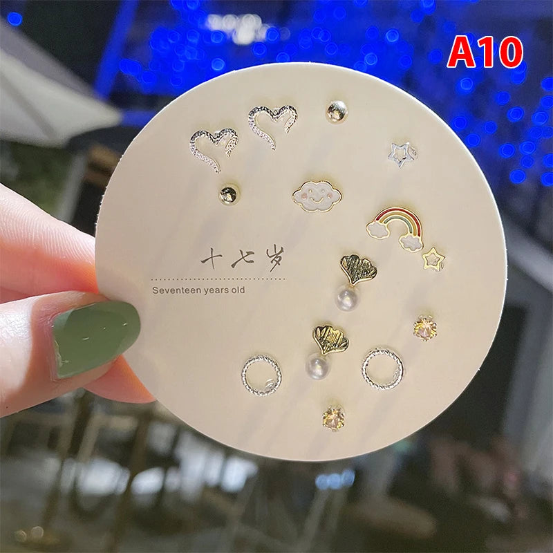 7pair Korean Fashion Small Geometric Female Earrings Set Multiple Pairs of Butterfly Cute Stud Earrings Jewelry