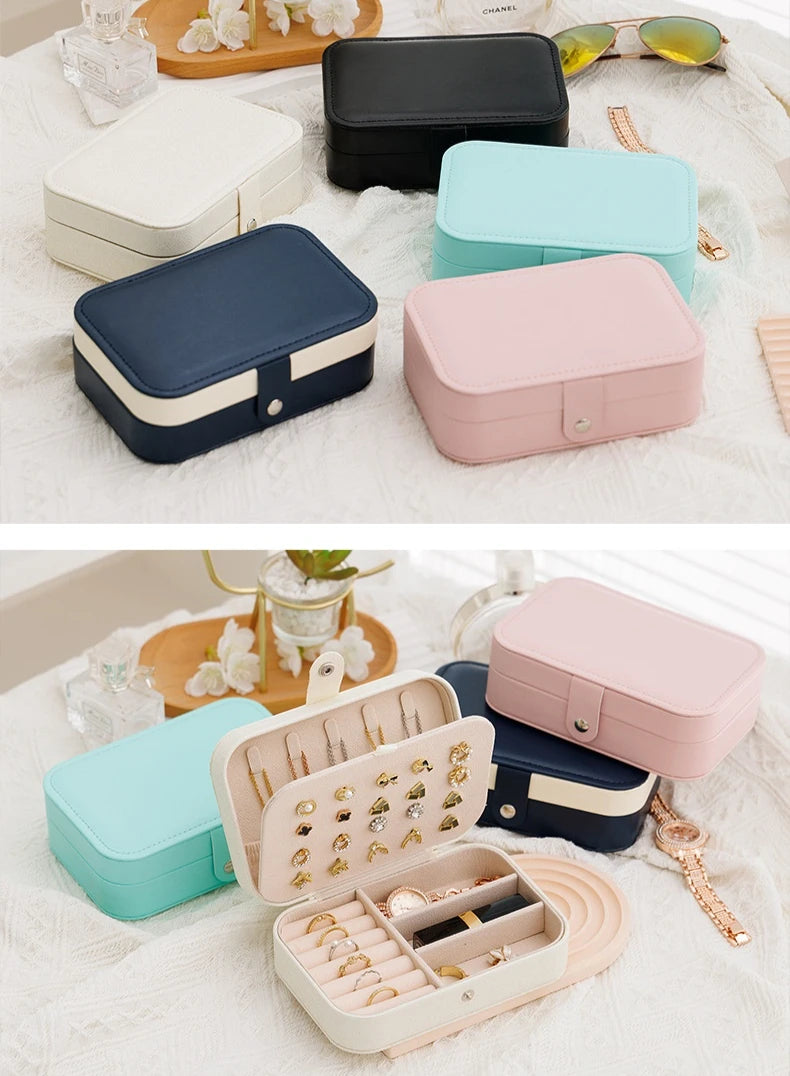 Portable Storage Jewellery Box Simple Design Travel Display Jewellery Bracelet Jewellery Earring Leather Button Jewellery Box