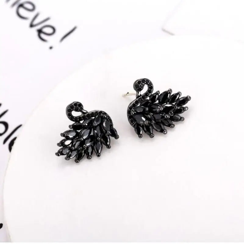 Luxury Black Swan Earrings – Korean Zircon Party Jewelry for Ladies