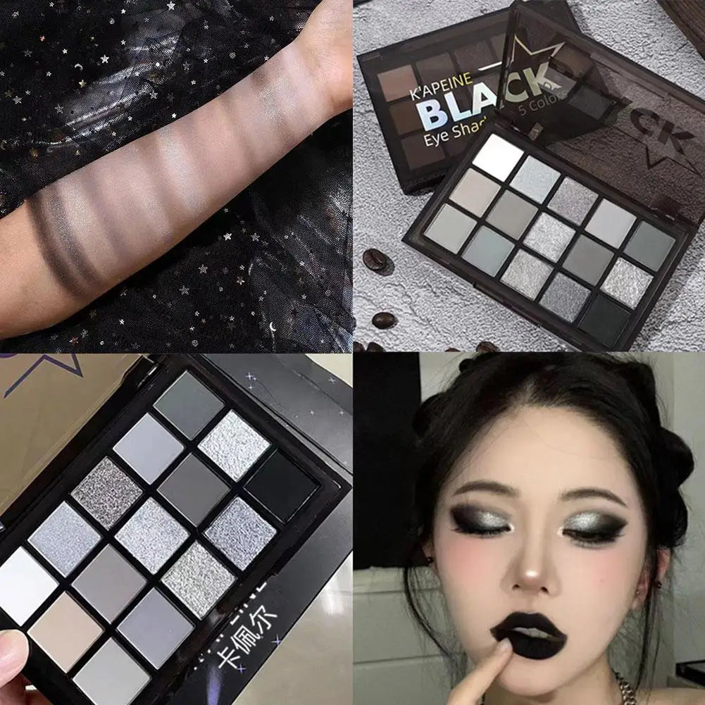 15 Colors Smokey Black Eyeshadow Palette Dark Grey Shimmer Matte Eye Shadow Pallet Smokey Eyeshadow for Eyes Makeup
