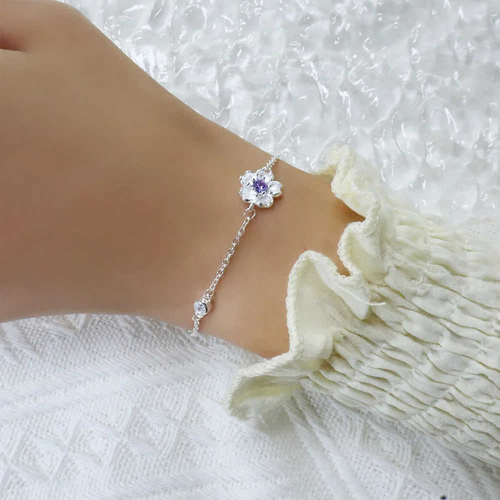 925 Sterling Silver Bracelet Bangle Simple Green Leaf Elegant Nature For Woman Girl Fashion Jewelry Gift Dropship Wholesale