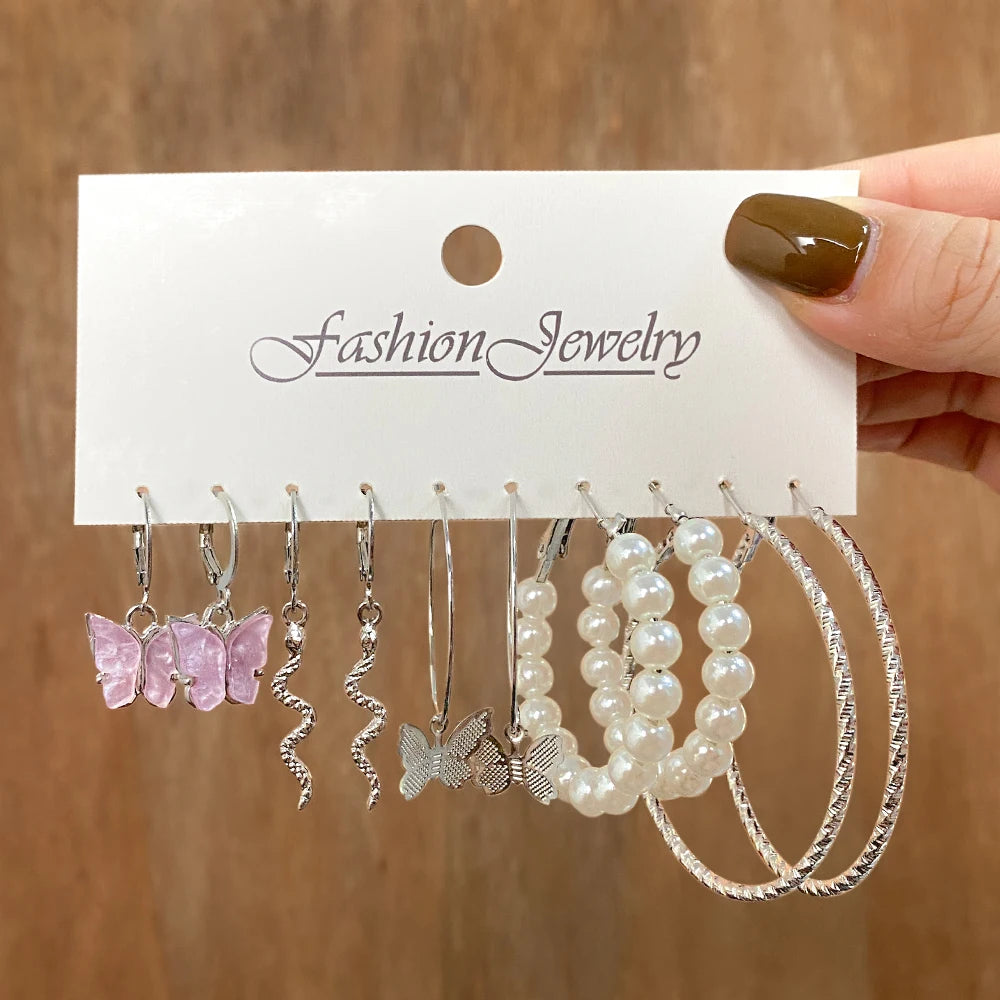 Fashion Gold Color Earrings Set Geometry Butterfly Pearl Earrings For Women Ear of wheat Simple Metal Round Party Jewelry 2022