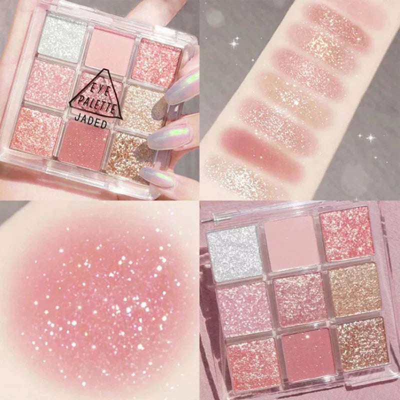 9 Color Eyeshadow Palette Rose Pink Earth Color Pearly Matte Milk Tea Glitter Eye Shadow Makeup Lasting Korean Cosmetic Set