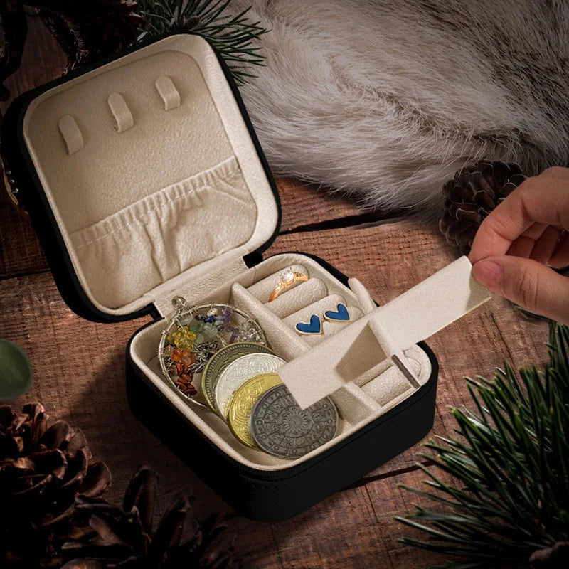 PU Skin Ring Jewelry Box Earrings Necklace Storage Box Large Capacity Zippered Jewellery Boxes Square Partition Organizer Boxes