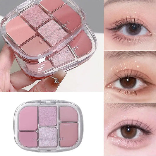 6-Color Pink Eyeshadow Palette – Matte, Shimmer & Silkworm Brightening