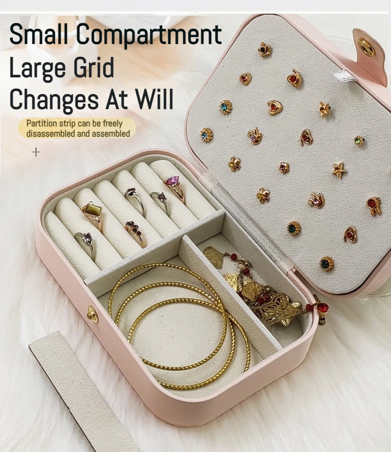Portable Storage Jewellery Box Simple Design Travel Display Jewellery Bracelet Jewellery Earring Leather Button Jewellery Box