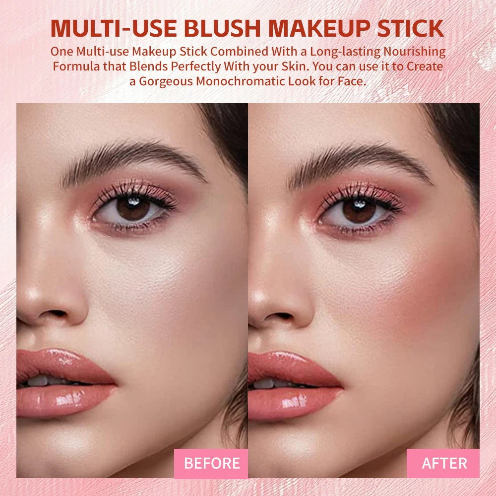 1pc Face Blush Cream Stick Korean Makeup Cosmetic Waterproof Long Lasting Lipstick Red Matte Blush Stick  Makeup Cream Blush