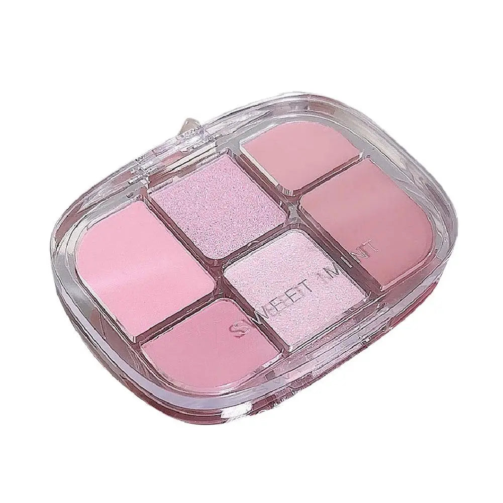 6-Color Pink Eyeshadow Palette – Matte, Shimmer & Silkworm Brightening