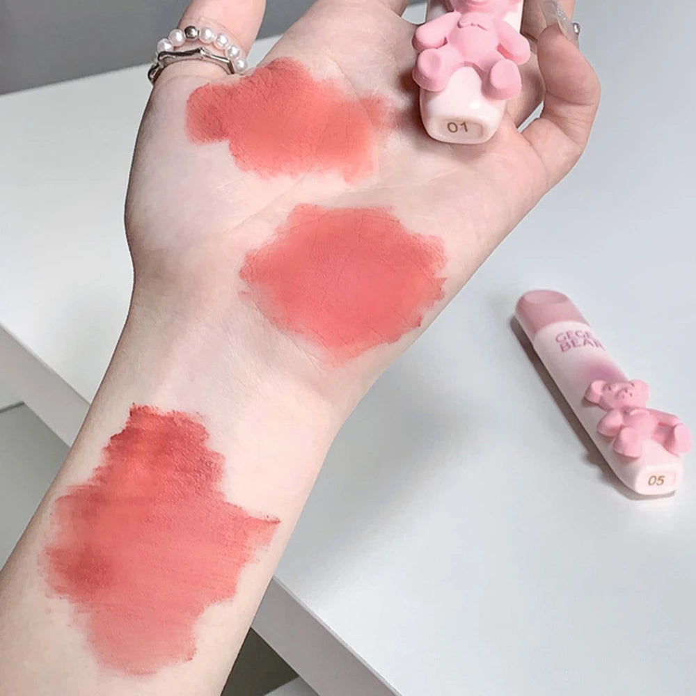 Little Bear Crystal Frozen Strawberry Glossy Lip Glaze Mirror Whitening Nude Doodle Lip Korean Makeup Y2K Cosmetics Lipsticks