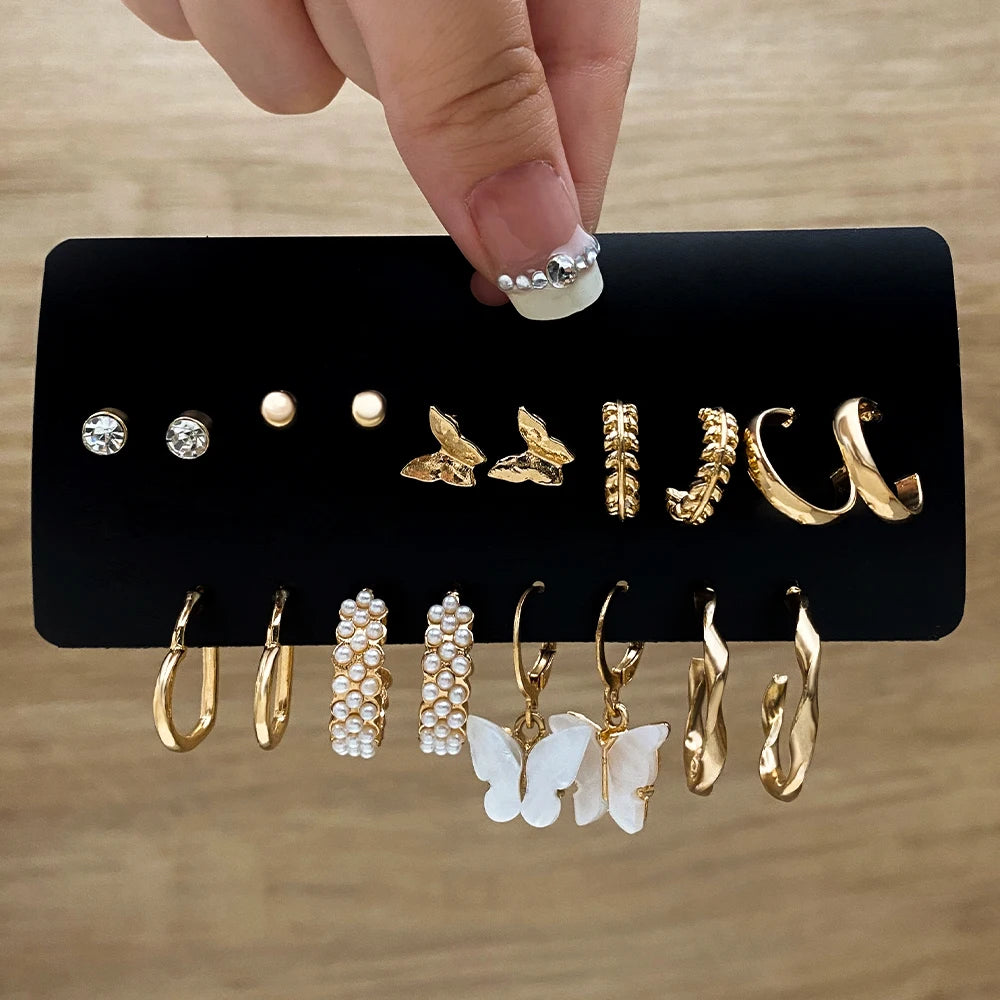 Fashion Gold Color Earrings Set Geometry Butterfly Pearl Earrings For Women Ear of wheat Simple Metal Round Party Jewelry 2022