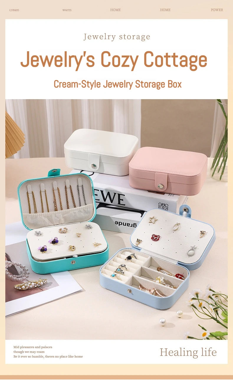 Portable Storage Jewellery Box Simple Design Travel Display Jewellery Bracelet Jewellery Earring Leather Button Jewellery Box