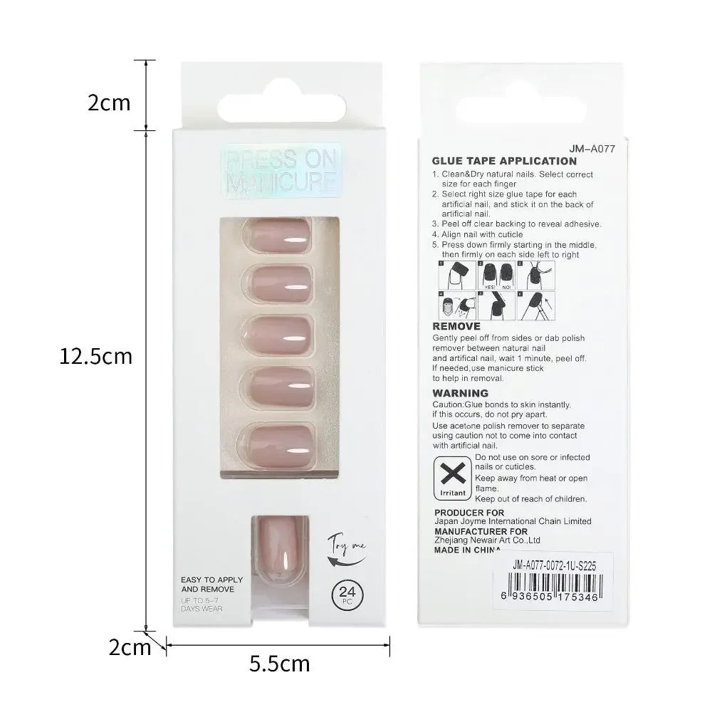 24pc nails Art Fake Nail Tips False Press on Coffin with Glue Stick Designs Clear Display Short Set Full Cover Artificial Square