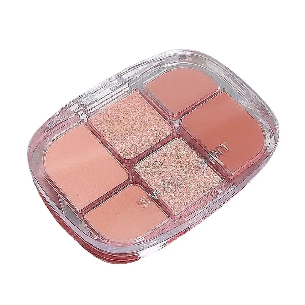 6-Color Pink Eyeshadow Palette – Matte, Shimmer & Silkworm Brightening